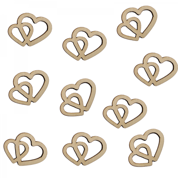 Confettis Double Cœur en Bois