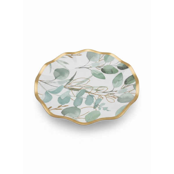 8 Assiettes feuillage eucalyptus bord...