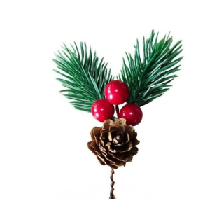 Tige feuillage pomme de pin et baies rouges