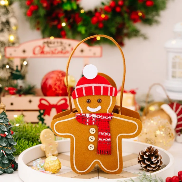 Sac feutrine avec anse, bonhomme pin d'épice