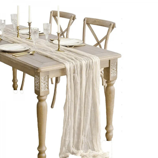 Chemin de Table Mousseline Brun Beige , 90cmX3m