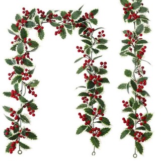 Guirlande de feuilles de Houx et Baies Rouge
