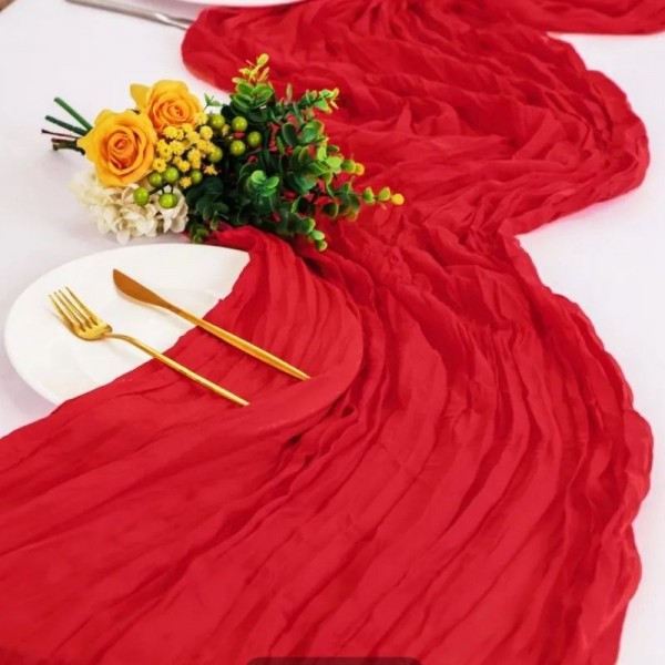 Chemin de table Mousseline Rouge - 90*300cm