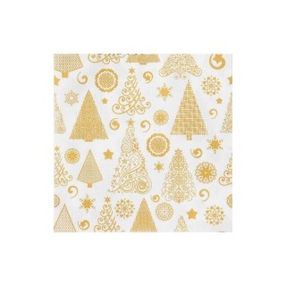 Serviettes Noël Sapins Dorés – Blanc & Or