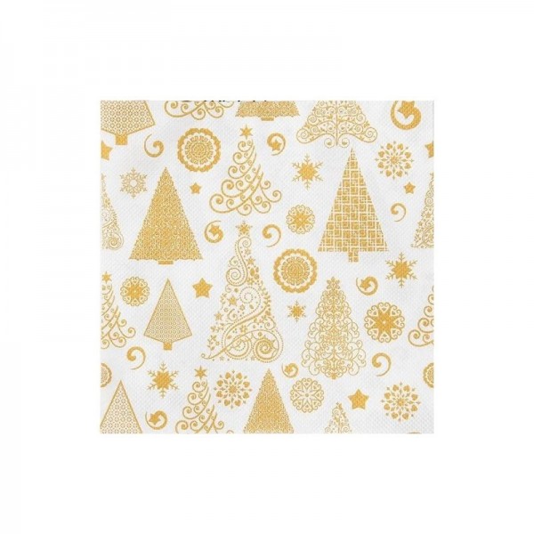 Serviettes Noël Sapins Dorés – Blanc & Or