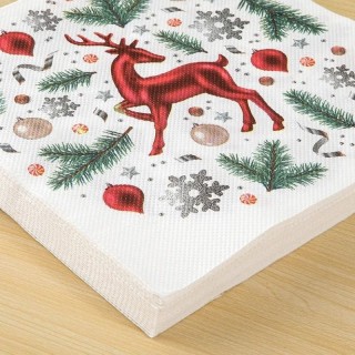 Serviettes Noël motif renne rouge