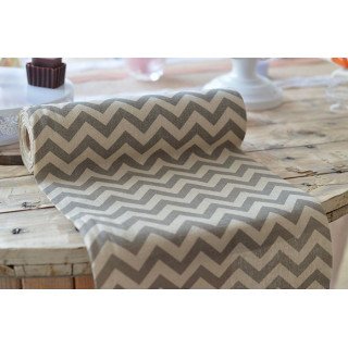 Chemin de table motif chevron gris en lin (29.5cmX10m)