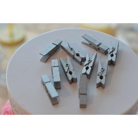 Pince en bois 3.5cm déco ARGENT ou Or (sachet de 10)
