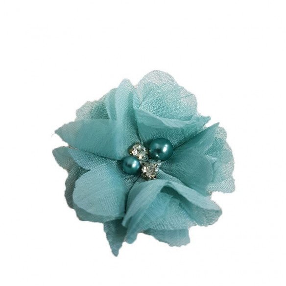 Fleur mousseline vert d'eau strass et perles