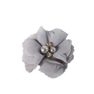 Fleur mousseline gris strass et perles