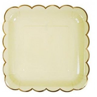 10 assiettes carrée pastel jaune