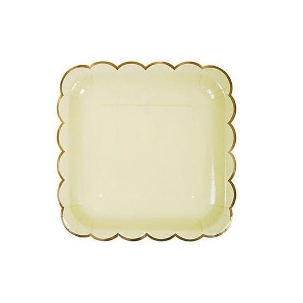10 assiettes carrée pastel jaune