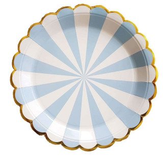 10 assiettes carton bleu pastel à rayures