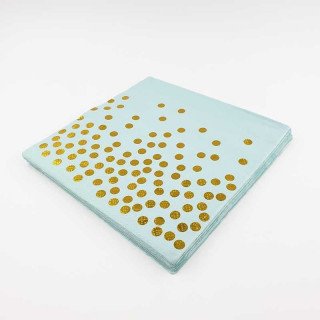 Serviette papier bleu et pois or x20