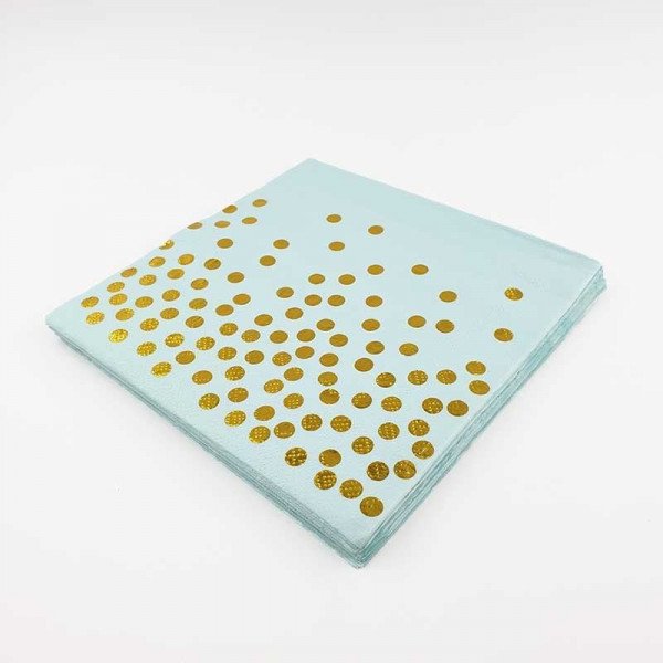 Serviette papier bleu et pois or x20