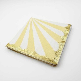 Serviette papier rayures jaune bord or x20