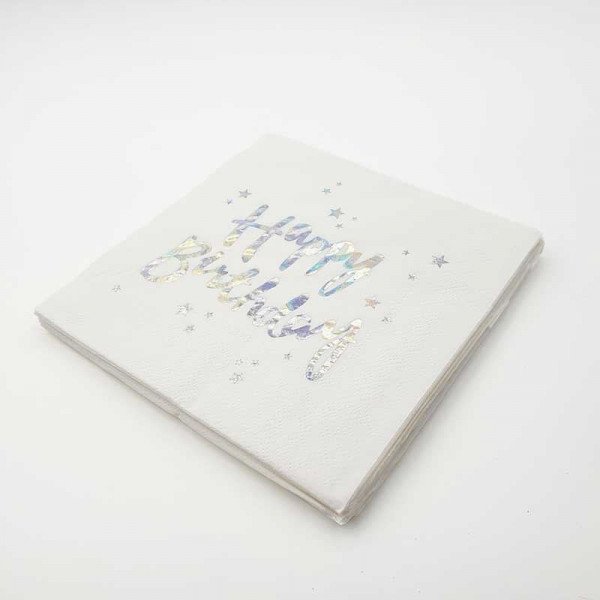 Serviette Happy birthday étoiles Argent X 20