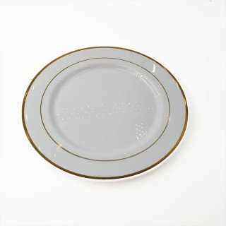 6 assiettes rondes blanches bord or 26cm
