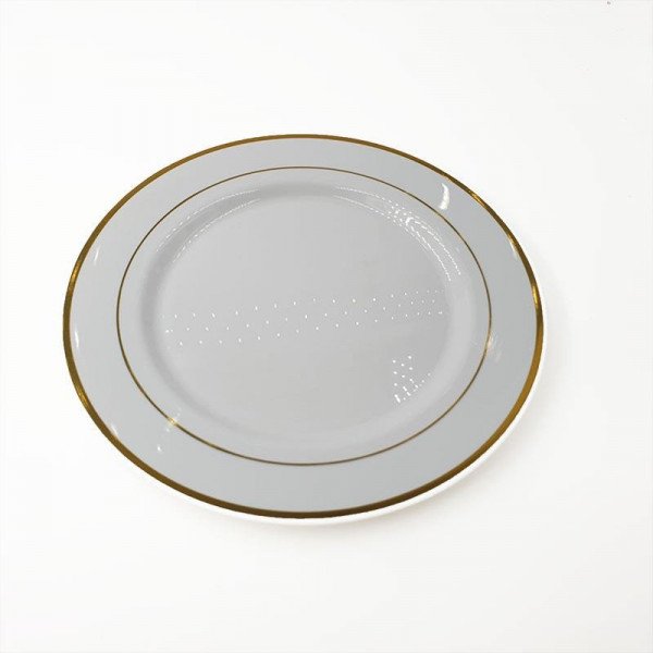 6 assiettes rondes blanches bord or 26cm