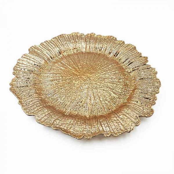 Sous assiette feuille ronde or 33cm