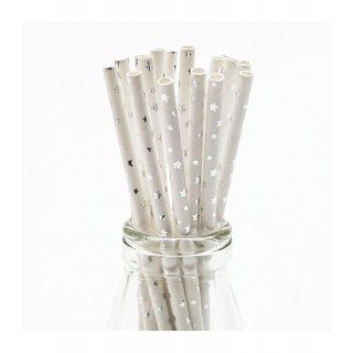 25 pailles étoiles argent