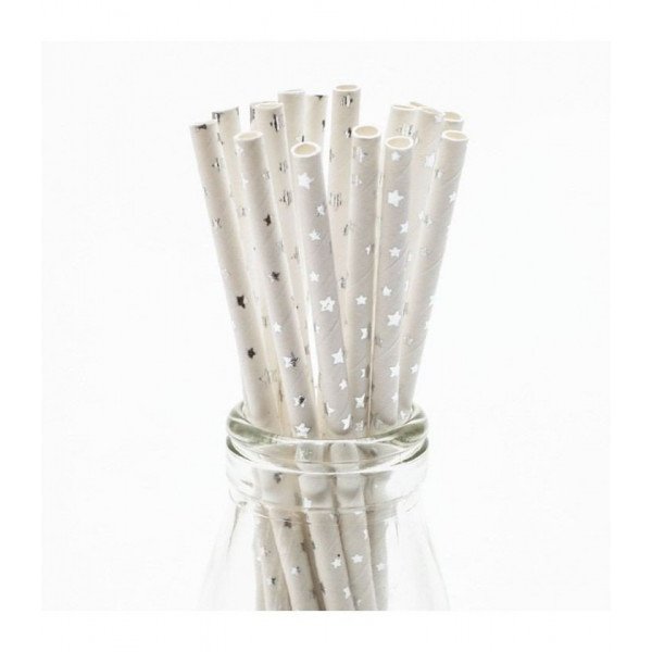 25 pailles étoiles argent