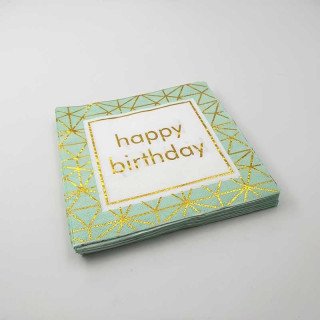 Serviette papier happy birthday vert d'eau (paquet de 20)