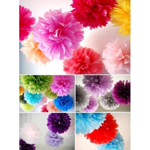 Pompon Fleur Papier de Soie noir 35cm 