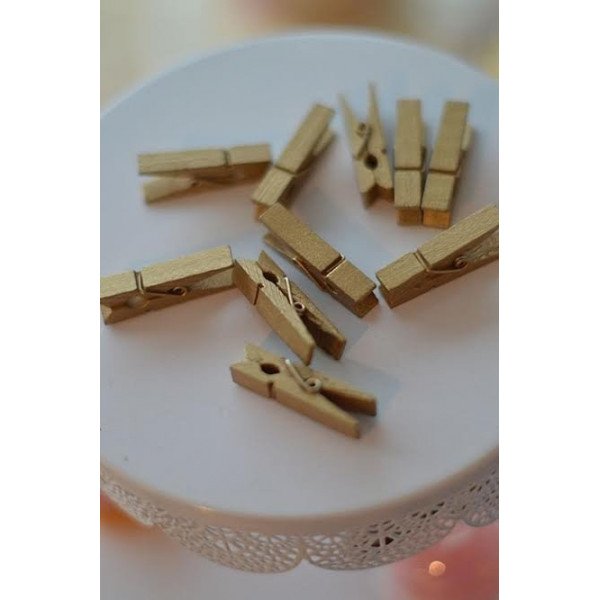 Pince en bois 3.5cm déco ARGENT ou Or (sachet de 10)