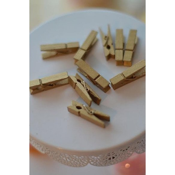 Pince en bois 3.5cm déco ARGENT ou Or (sachet de 10)