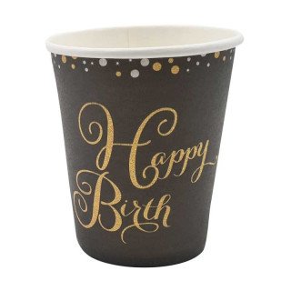 Gobelet happy birthday noir et or