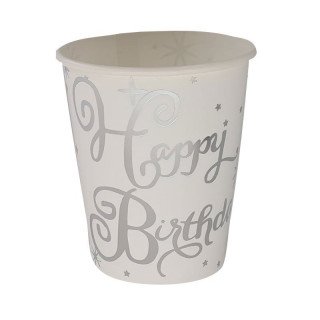 Gobelet happy birthday argent