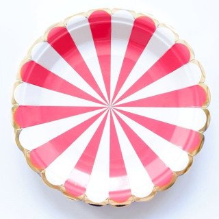 10 assiettes carton rouge à rayures